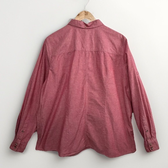 LL Bean Womens‎ 2X Sun Washed Red Cotton Long Sleeve Button Up Shirt Relaxed Fit - Picture 9 of 12
